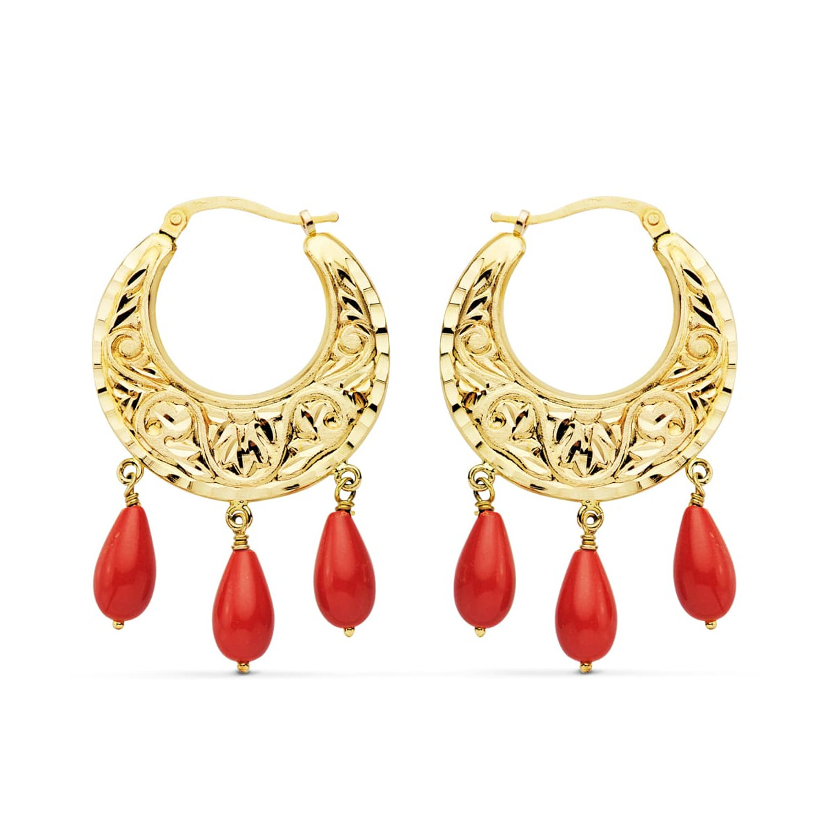 18K AROS TALLADOS CORAL  40 X 25 MM