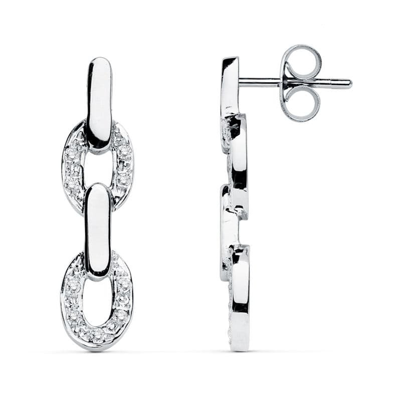 18K PENDIENTES ORO BLANCO CIRCONITA 26X6 MM CIERRE PRESION
