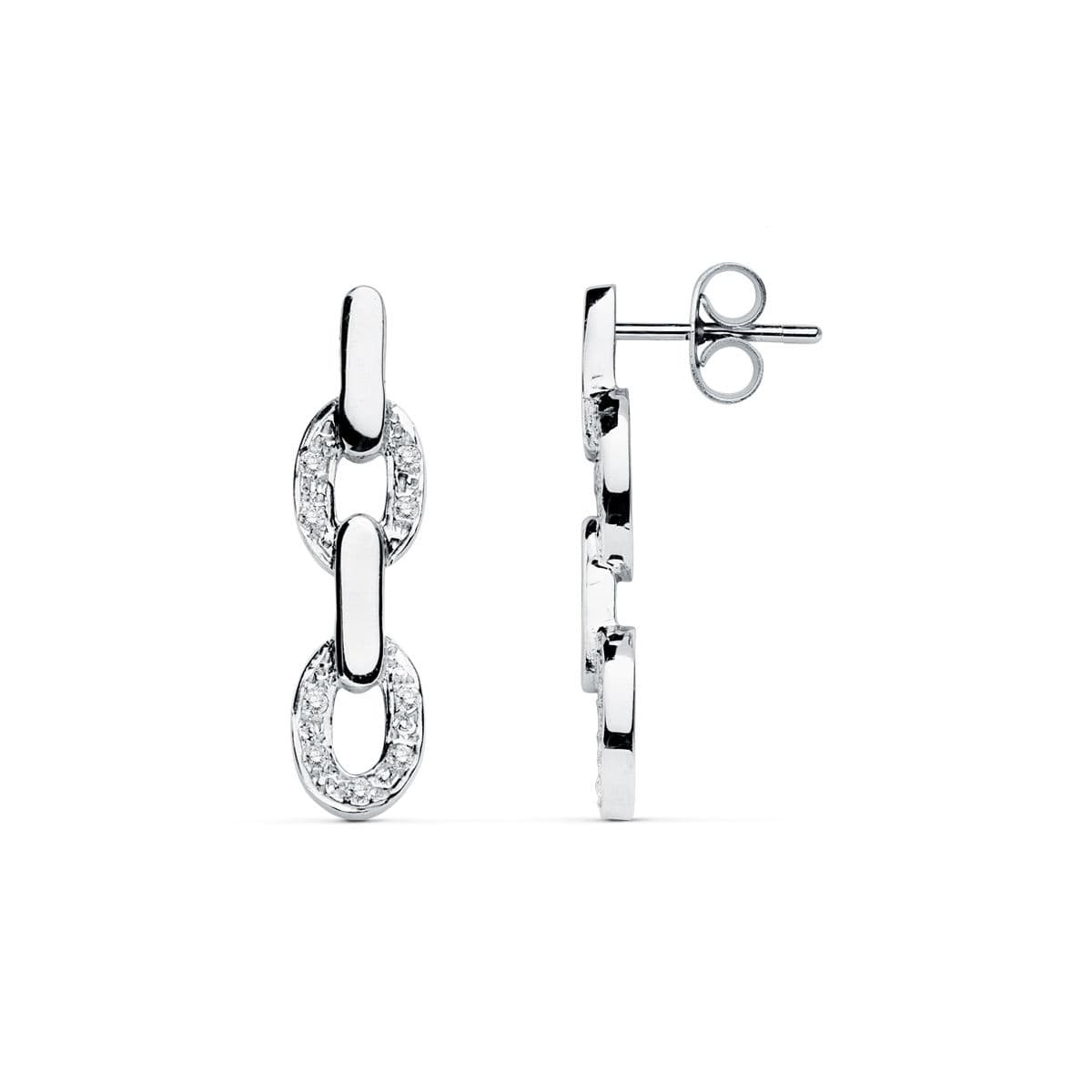 18K PENDIENTES ORO BLANCO CIRCONITA 26X6 MM CIERRE PRESION