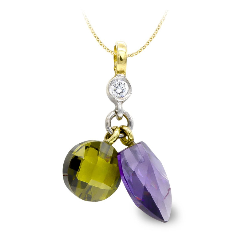 18K COLGANTE BICOLOR AMATISTA Y OLIVINA