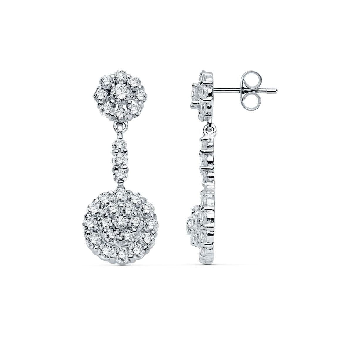 18K PENDIENTES ORO BLANCO CIRCONITA 32X12 MM CIERRE PRESION