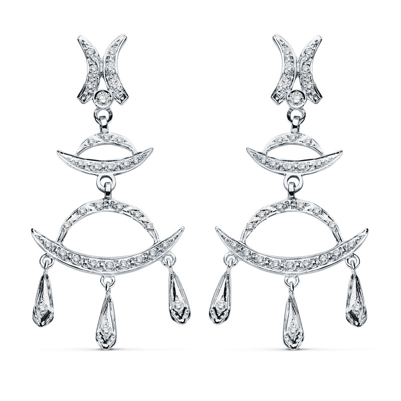 18K PENDIENTES ORO BLANCO CIRCONITA 48X23 MM CIERRE PRESION