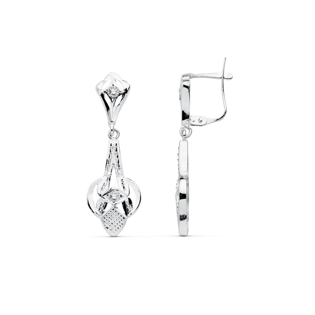 18K PENDIENTES CUBANAS ORO BLANCO 32X10 MM CIERRE CATALAN