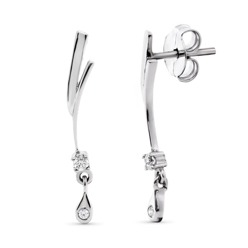 18K PENDIENTES ORO BLANCO LARGO CIRCONITA 26X4 MM CIERRE PRESION