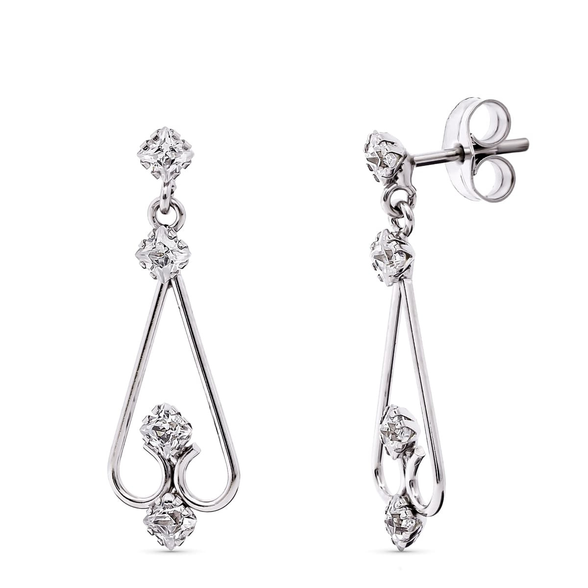 18K PENDIENTES ORO BLANCO CIRCONITA 25X8 MM CIERRE PRESION