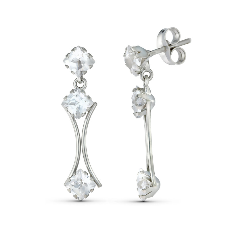 18K PENDIENTES ORO BLANCO DOS CUERPOS CON CIRCONITA 25X6 MM. CIERRE TUERCA