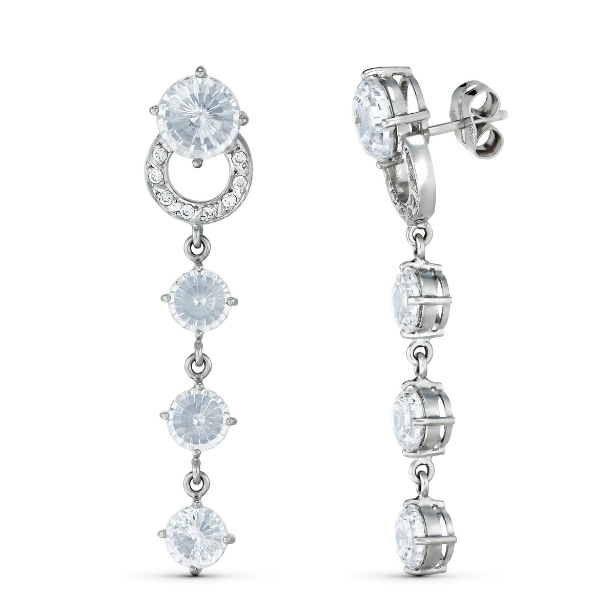 18K PENDIENTES ORO BLANCO CIRCONITA 46X10 MM. CIERRE TUERCA