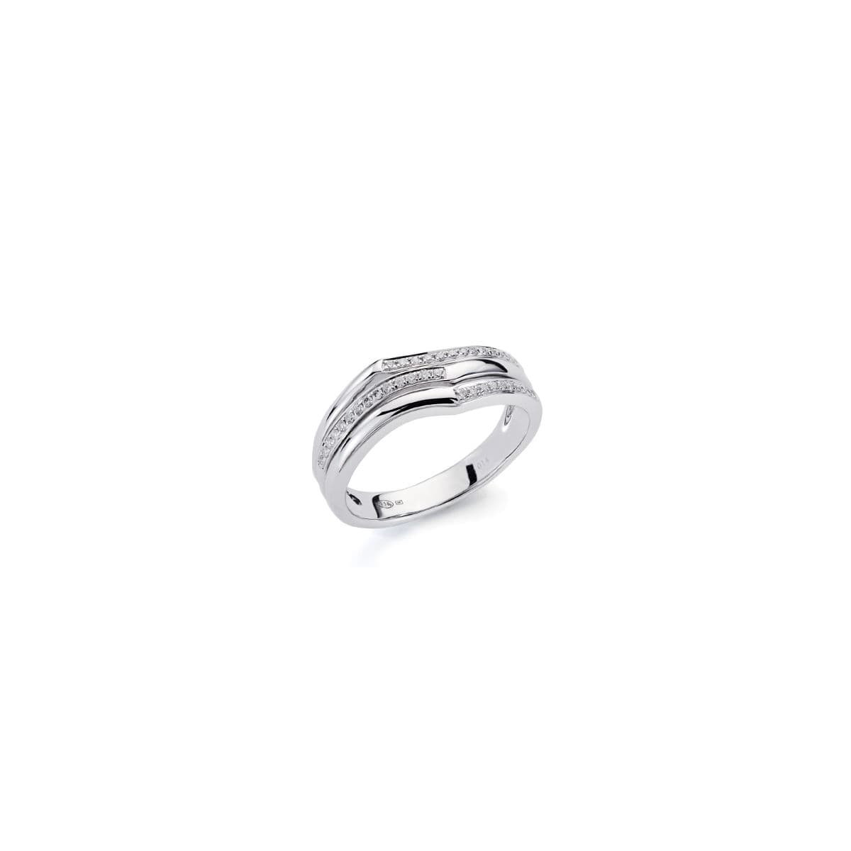 18K SORTIJA ORO BLANCO 38 DIAMANTES NATURALES TALLA BRILLANTE 0.130 QTS. ANCHO: 7MM
