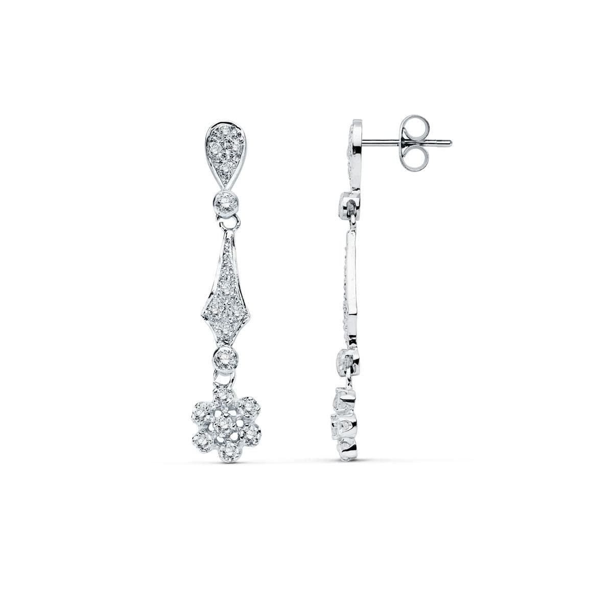 18K PENDIENTES ORO BLANCO CIRCONITA 37X7 MM CIERRE PRESION