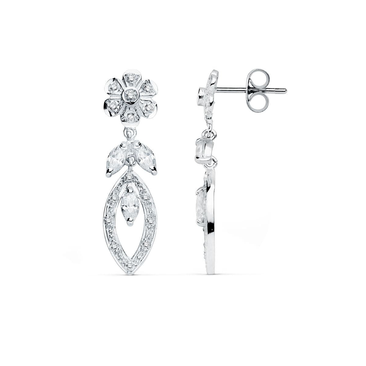18K PENDIENTES ORO BLANCO CIRCONITA 30X8 MM CIERRE PRESION