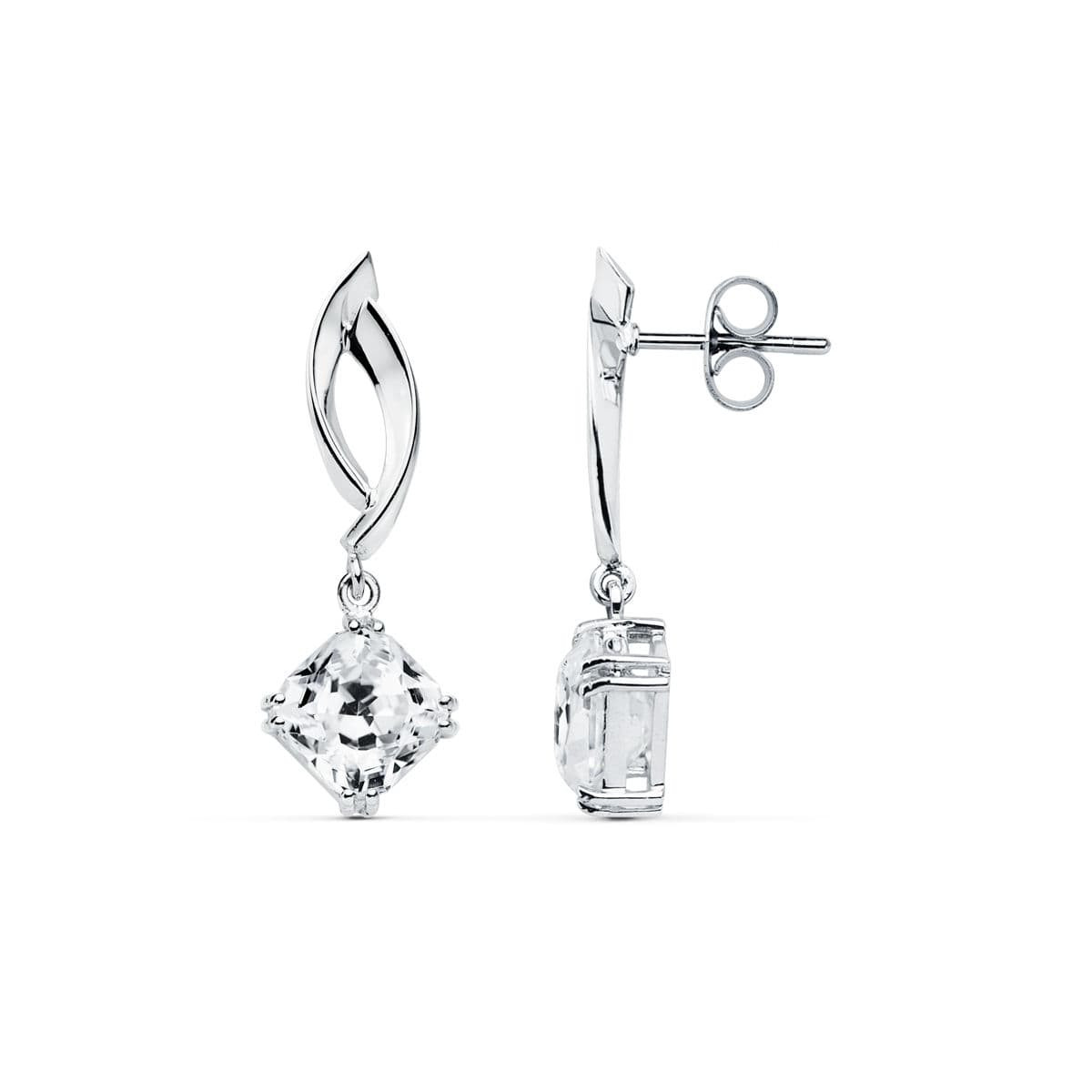 18K PENDIENTES ORO BLANCO CIRCONITA 31X11 MM CIERRE PRESION