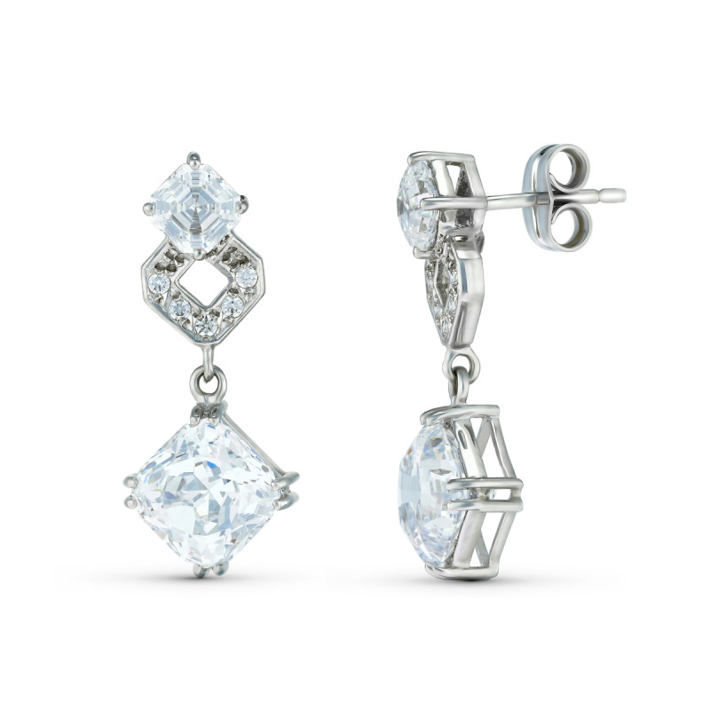 18K PENDIENTES ORO BLANCO DOS CUERPOS CON CIRCONITA 26X11 MM. CIERRE PRESION