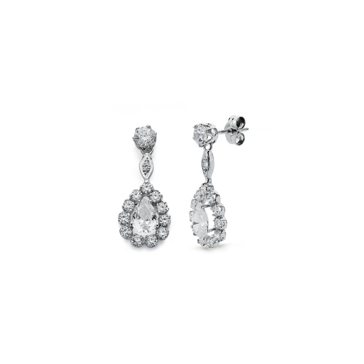 18K PENDIENTES LARGOS ORO BLANCO PRESION