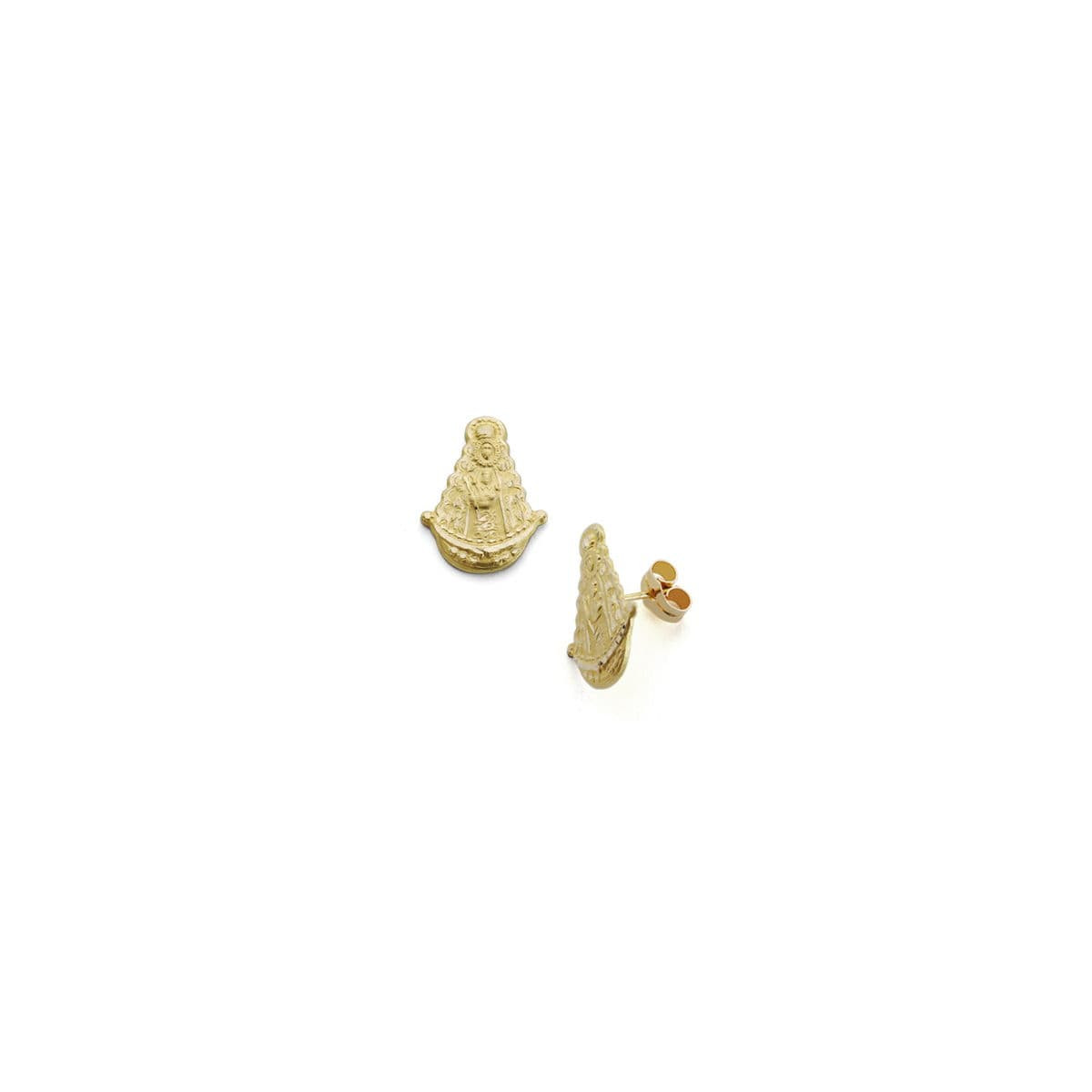 18K PENDIENTES ORO AMARILLO VIRGEN ROCIO SILUETA 17X13 MM CIERRE PRESION