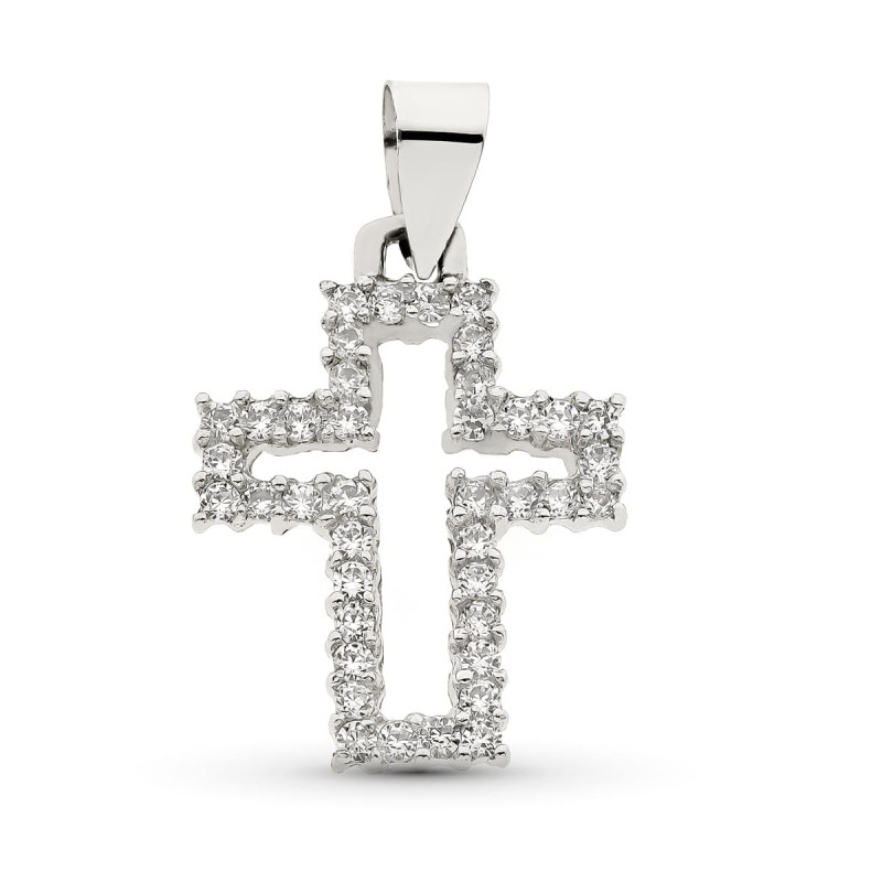18K CRUZ ORO BLANCO CON CIRCONITA 23X17 MM