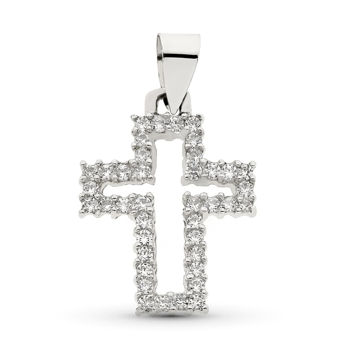 18K CRUZ ORO BLANCO CON CIRCONITA 23X17 MM