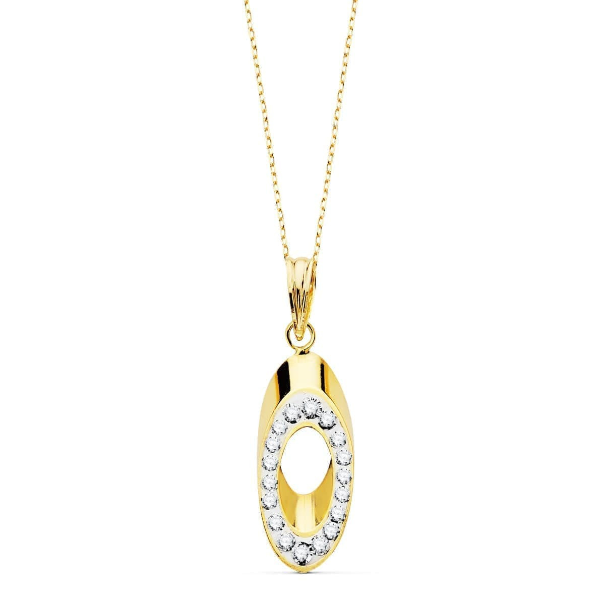 18K COLGANTE BICOLOR OVAL CIRCONITA CON CADENA