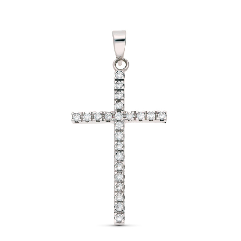18K CRUZ ORO BLANCO CIRCONITA 31X17 MM