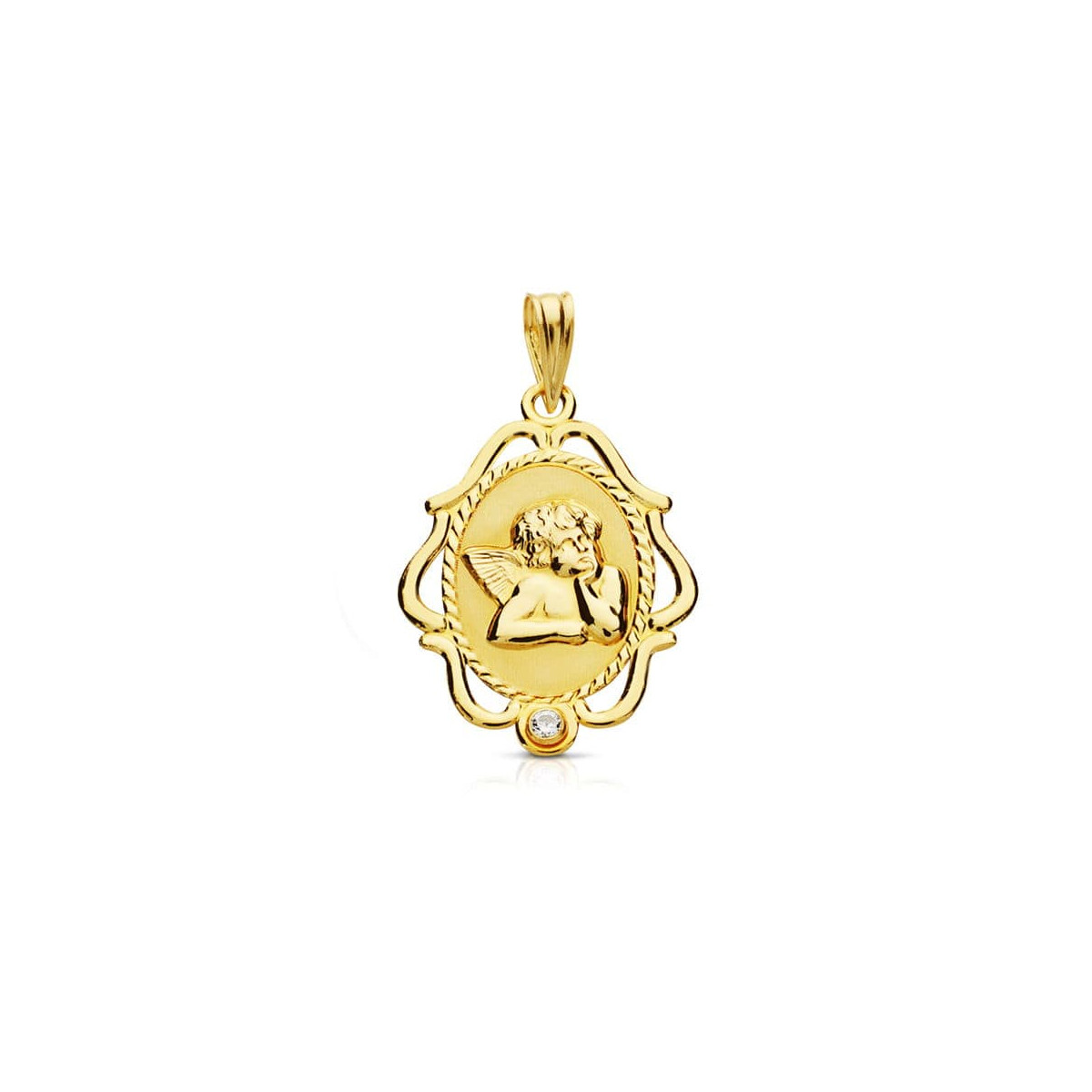 18K MEDALLA ORO AMARILLO ANGEL CERCO. 24X17 MM