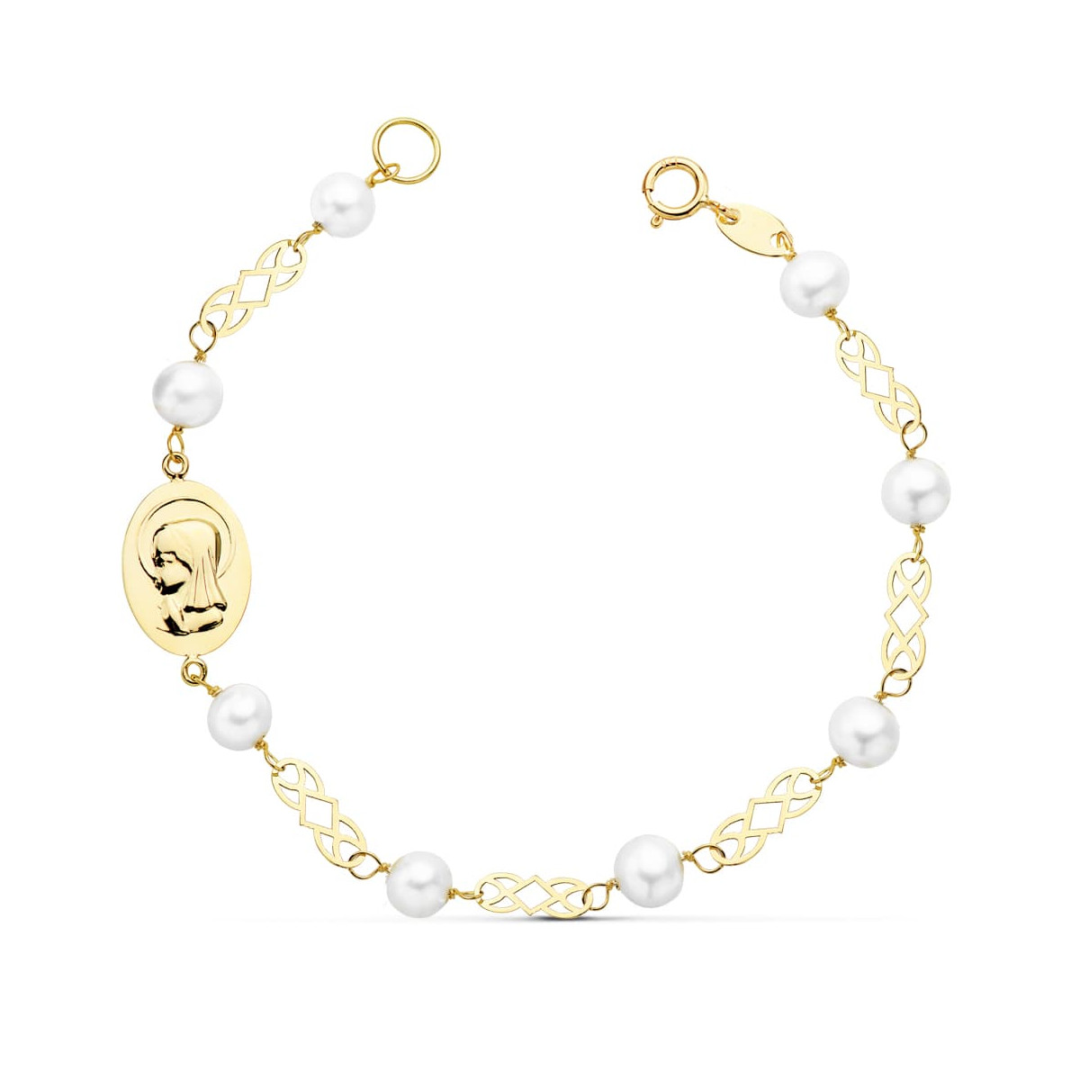 18K PULSERA COMUNION ORO AMARILLO PERLA 5 MM 16.5CM