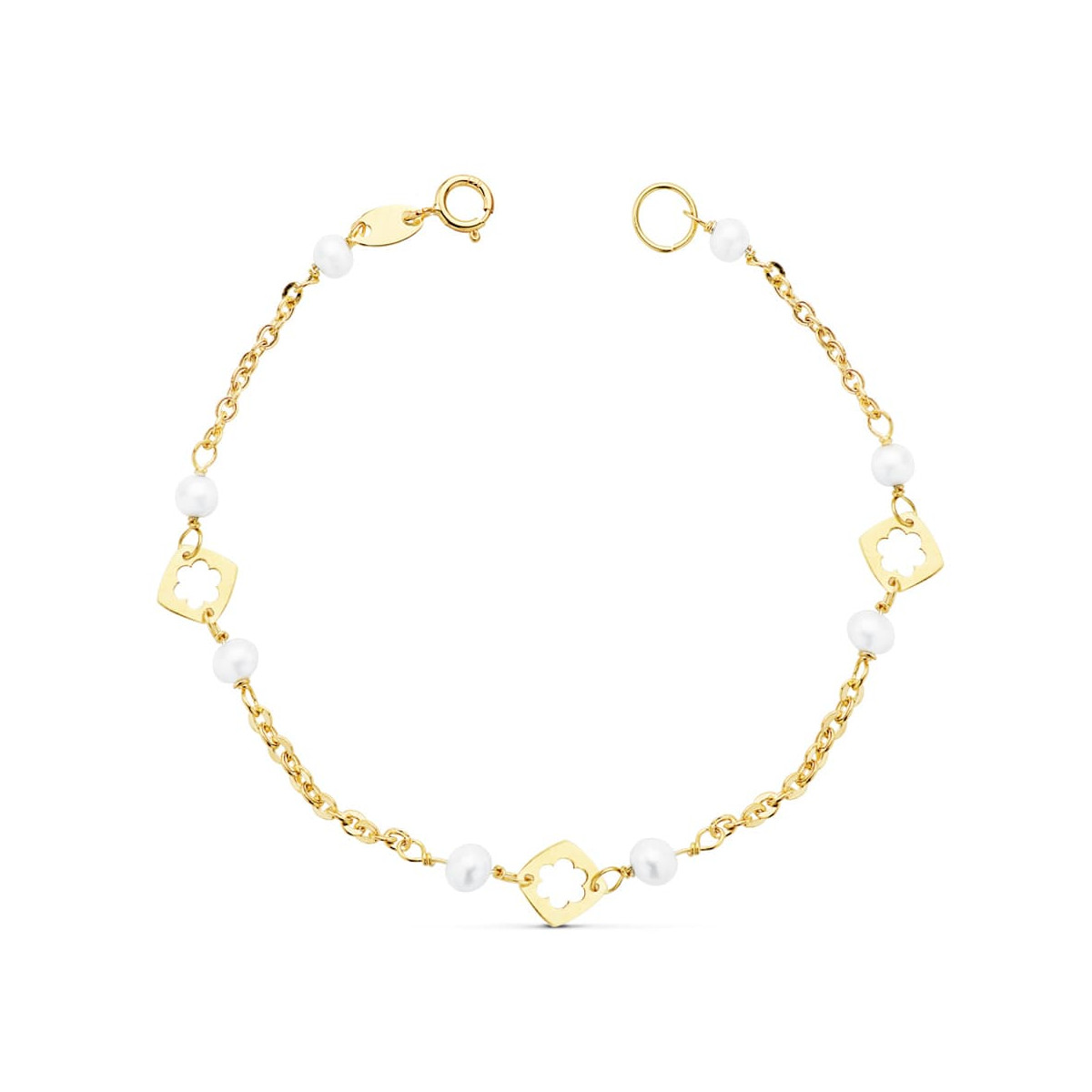 18K PULSERA NIÑA PERLA ORO AMARILLO 3.5 MM 15.5 CM