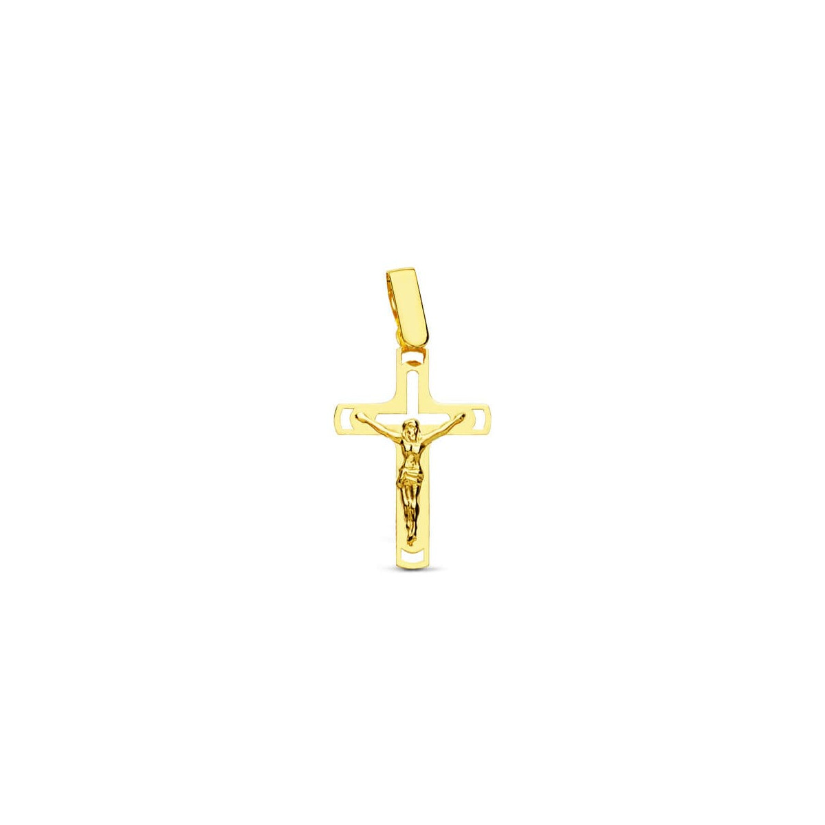 18K CRUZ ORO AMARILLO CON CRISTO CALADA LASER