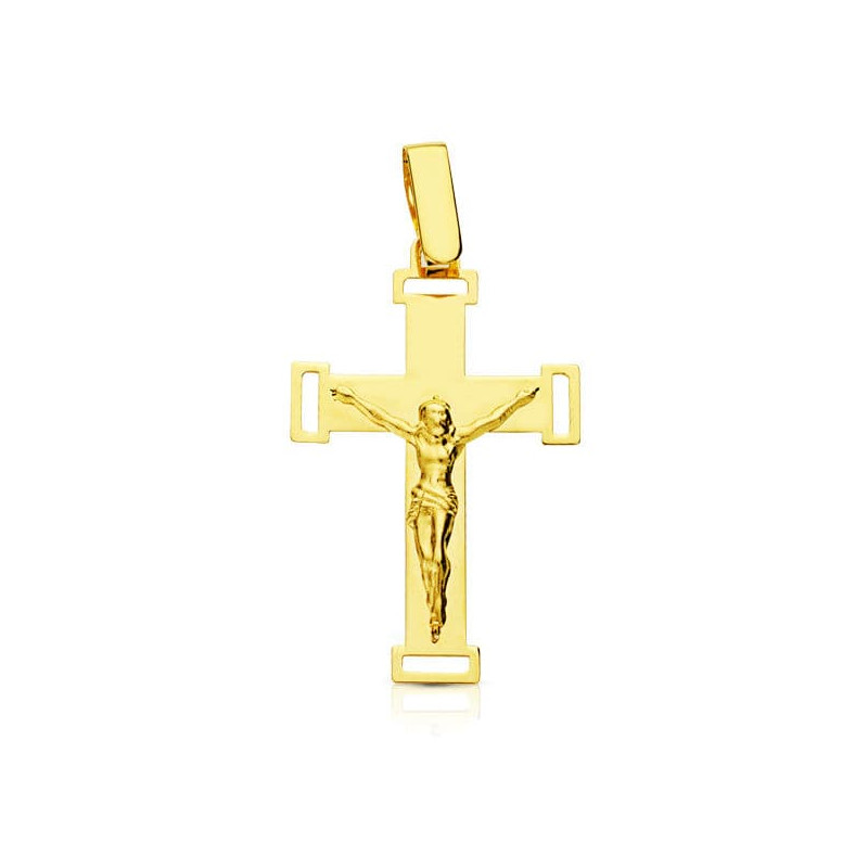 18K CRUZ ORO AMARILLO CON CRISTO GRANDE CALADA LASER