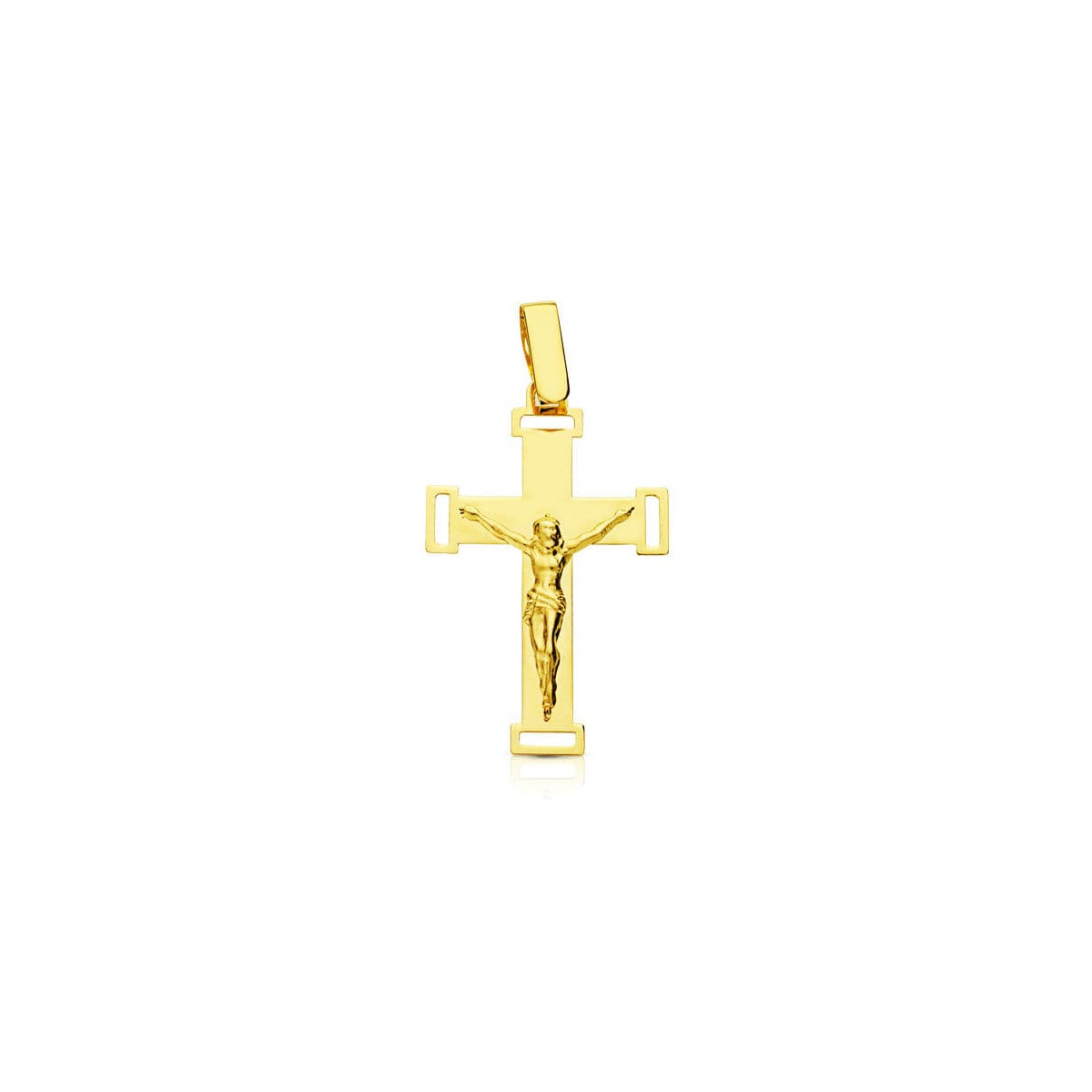 18K CRUZ ORO AMARILLO CON CRISTO GRANDE CALADA LASER