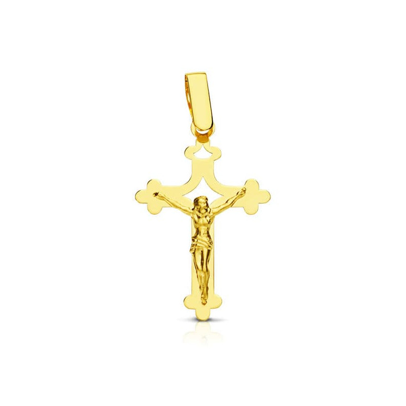 18K CRUZ ORO AMARILLO CON CRISTO GRANDE CALADA LASER
