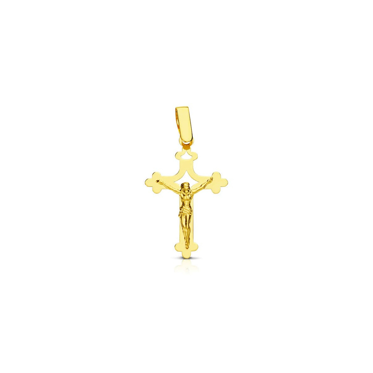 18K CRUZ ORO AMARILLO CON CRISTO GRANDE CALADA LASER