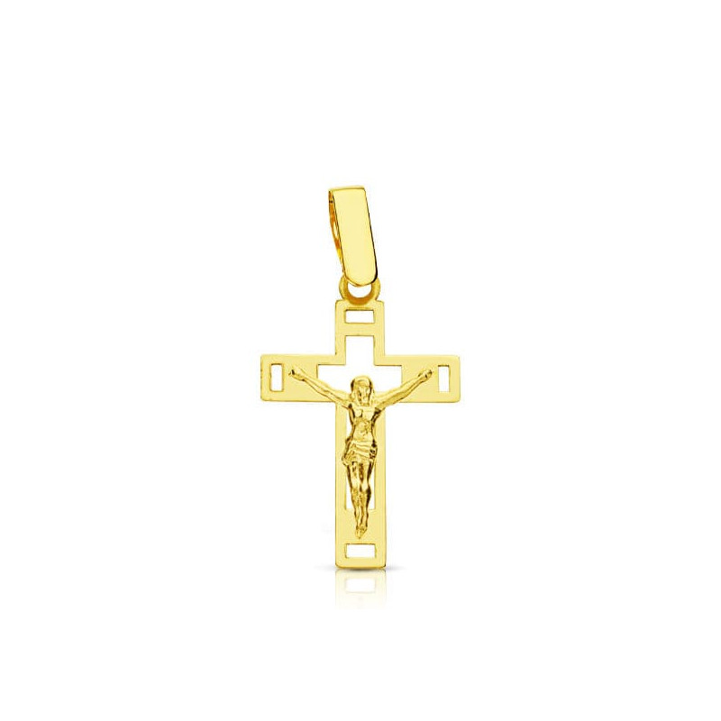 18K CRUZ ORO AMARILLO CON CRISTO CALADA LASER. 22X14 MM