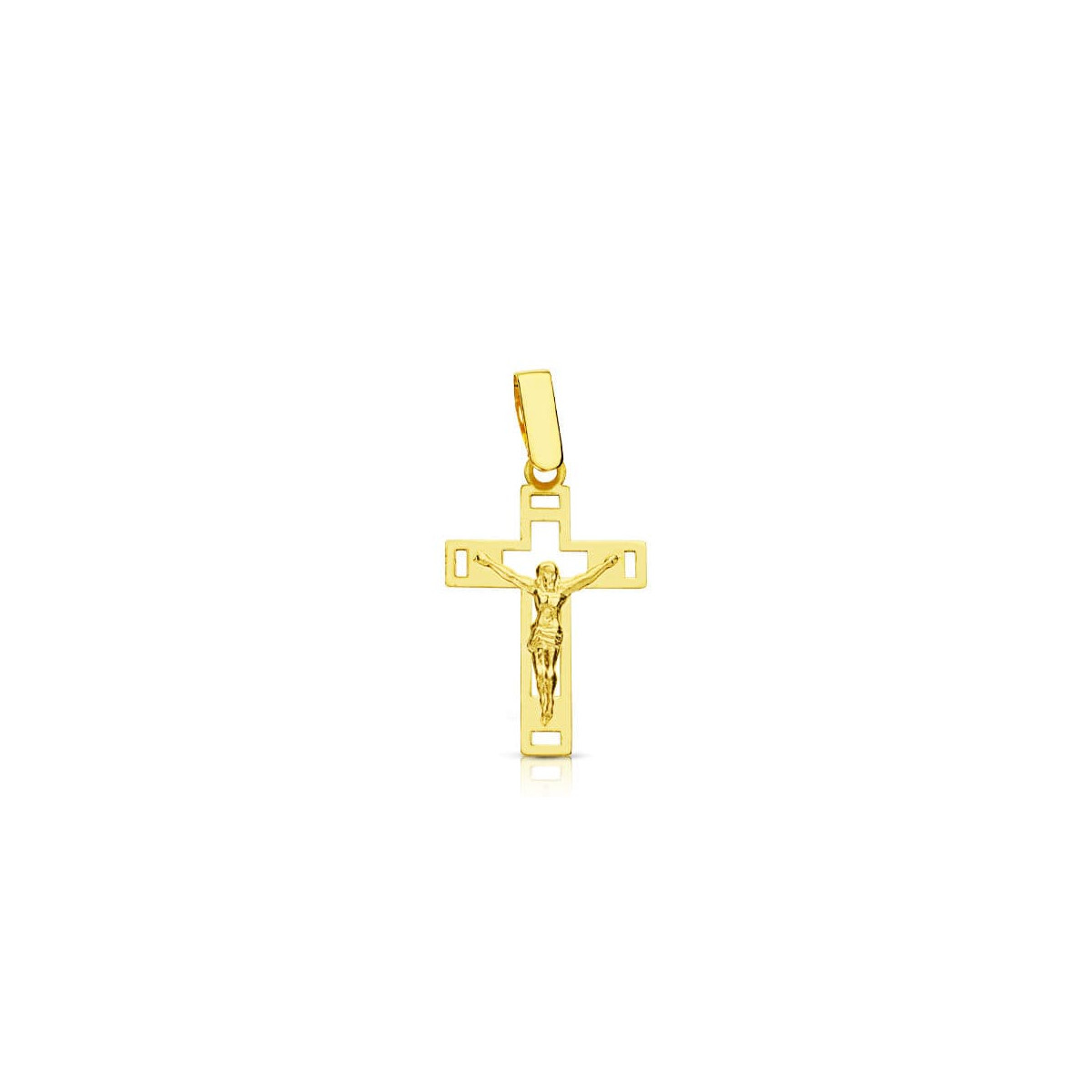 18K CRUZ ORO AMARILLO CON CRISTO CALADA LASER. 22X14 MM
