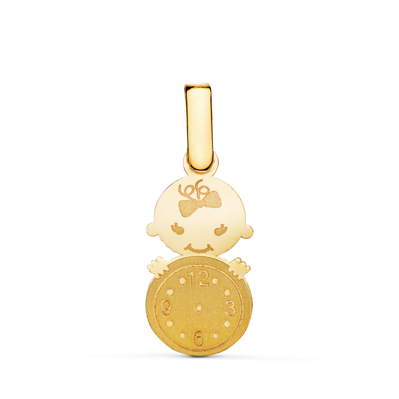 18K COLGANTE ORO AMARILLO NIÑA CON RELOJ. MEDIDA: 18 X 11 MM