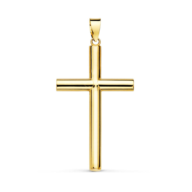 18K CRUZ ORO AMARILLO HUECA LISA 29X18 MM TUBO 3 MM