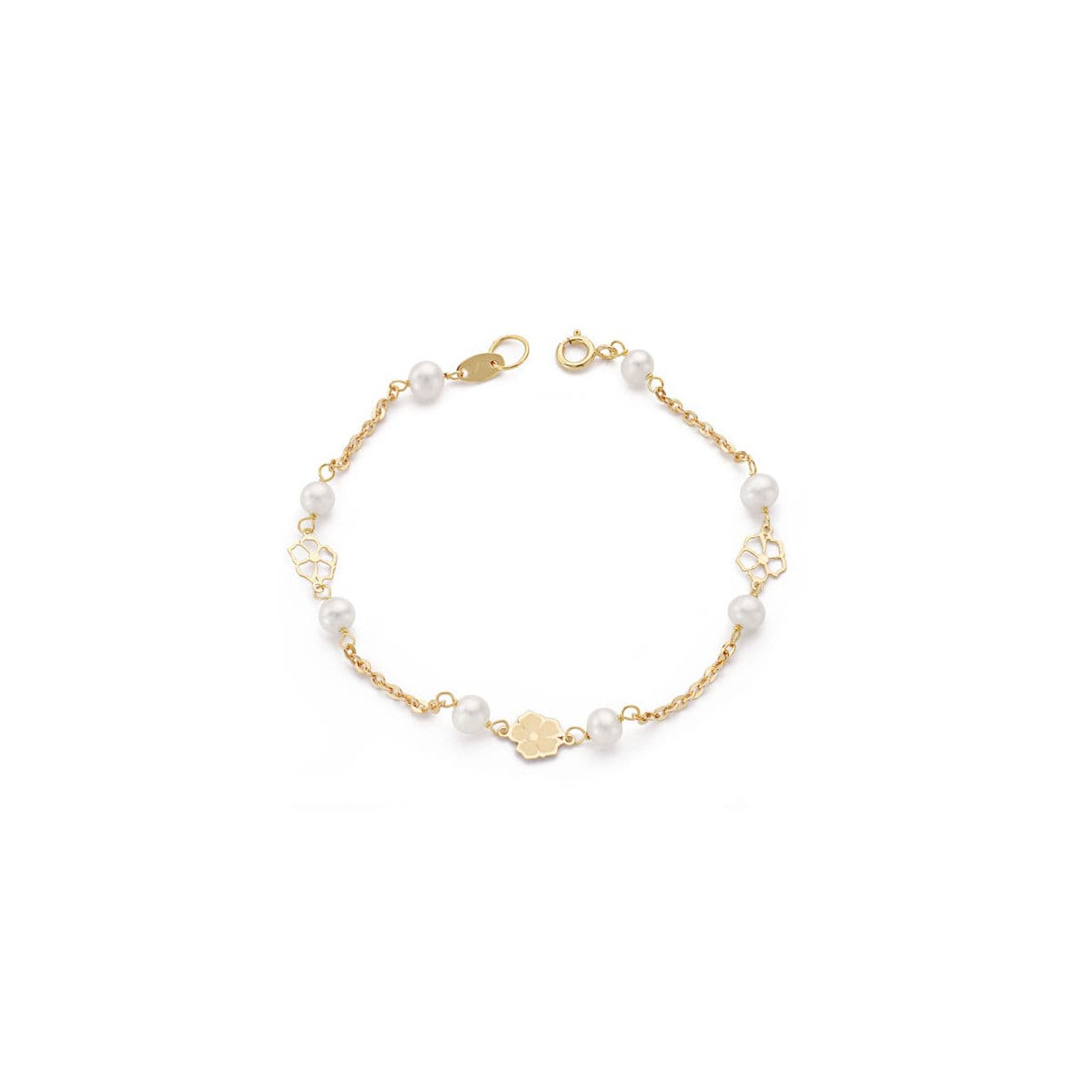18K PULSERA ORO AMARILLO COMUNION PERLA CULTIVADA  4-4.5 MM 17CM