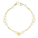 18K PULSERA ORO AMARILLO PERLA Y FLORES 17CM