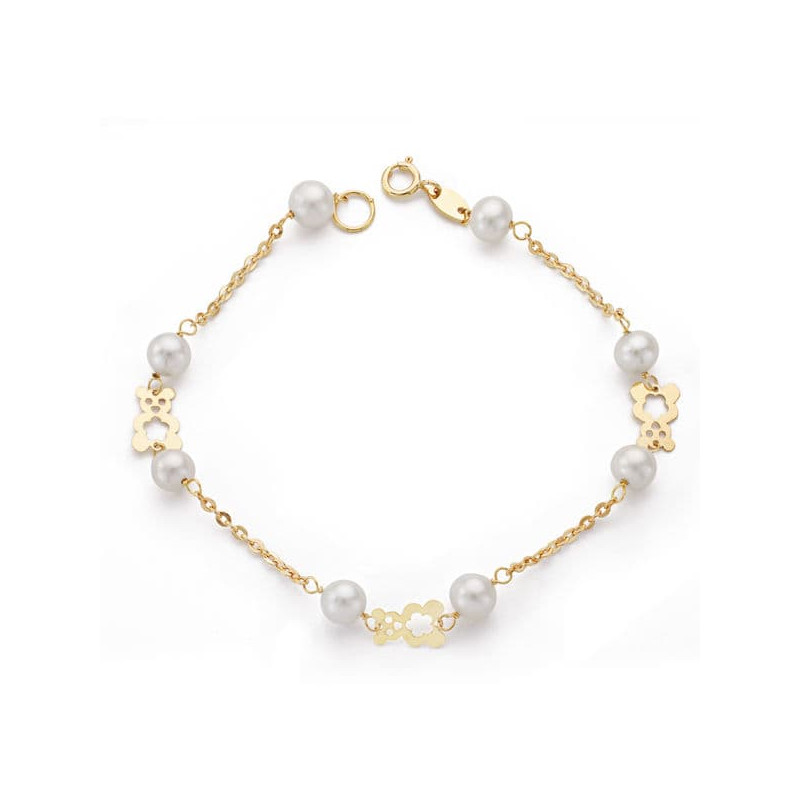 18K PULSERA ORO AMARILLO COMUNION PERLA 5.5 MM 17CM