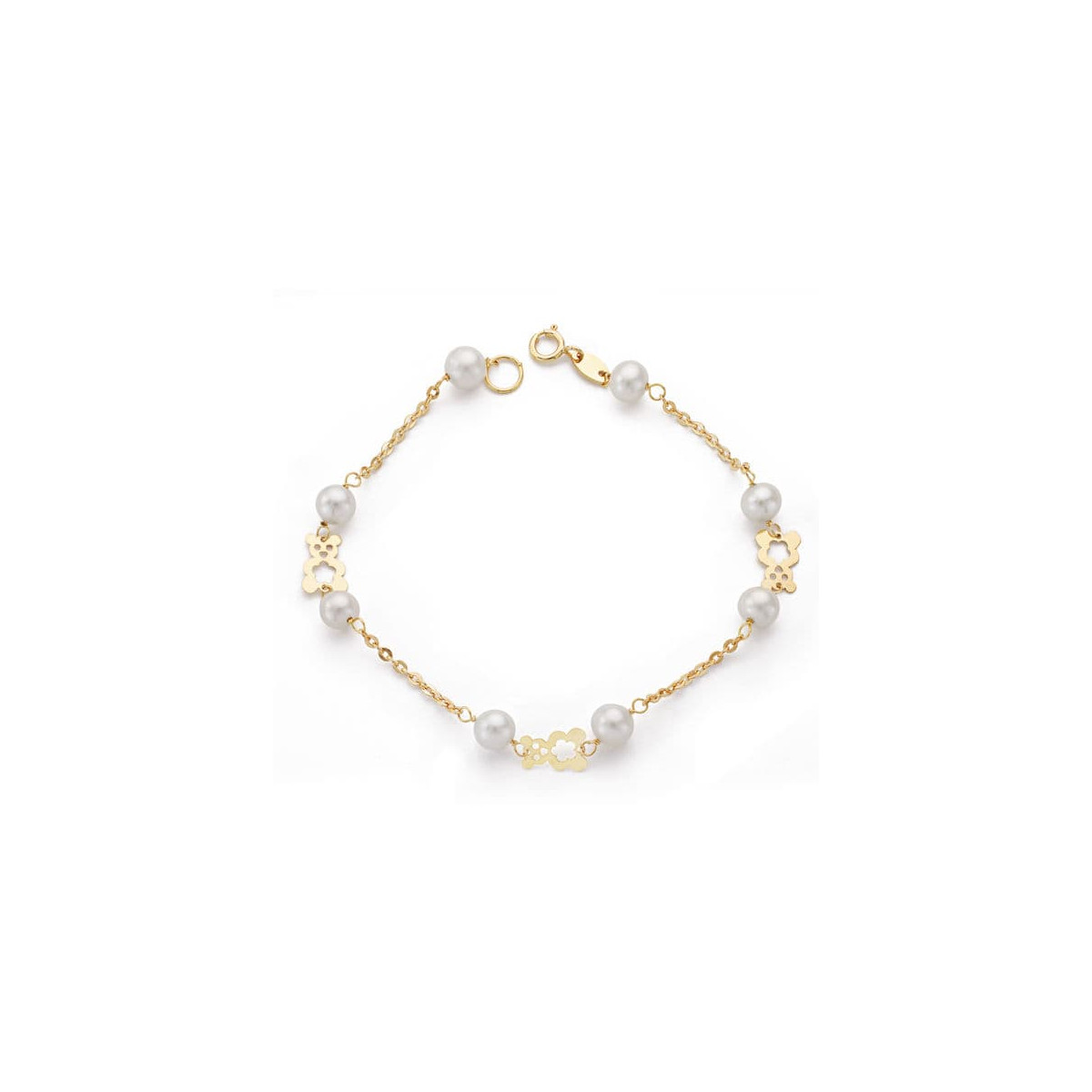 18K PULSERA ORO AMARILLO COMUNION PERLA 5.5 MM 17CM