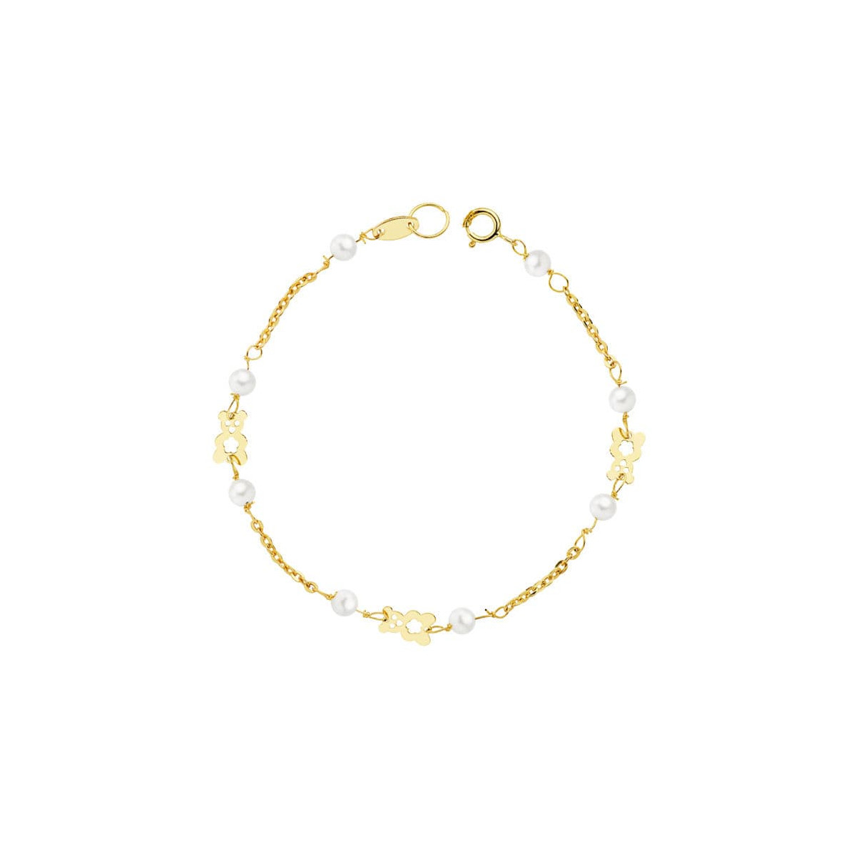 18K PULSERA ORO AMARILLO PERLAS Y OSO S. 16.5 CM