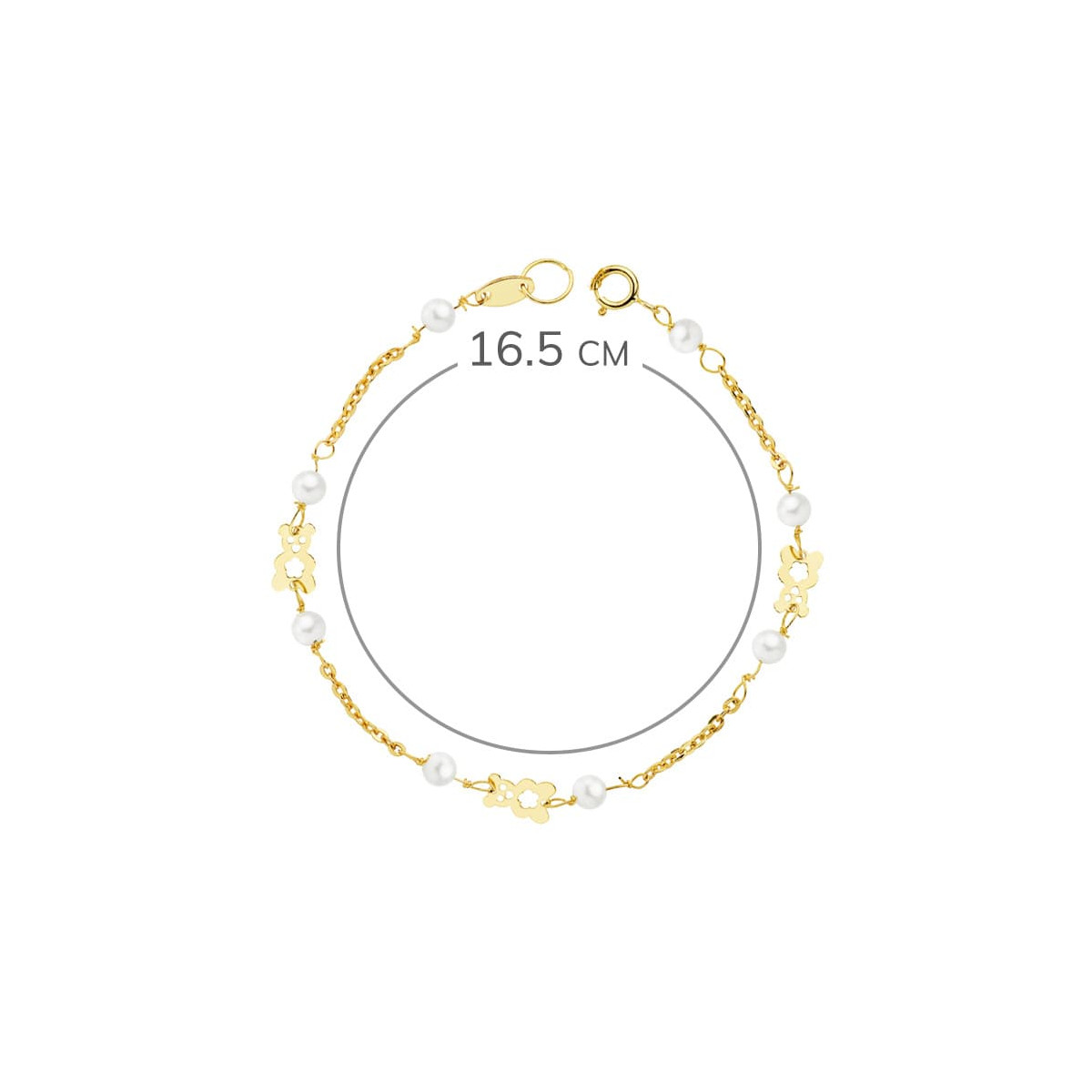 18K PULSERA ORO AMARILLO PERLAS Y OSO S. 16.5 CM