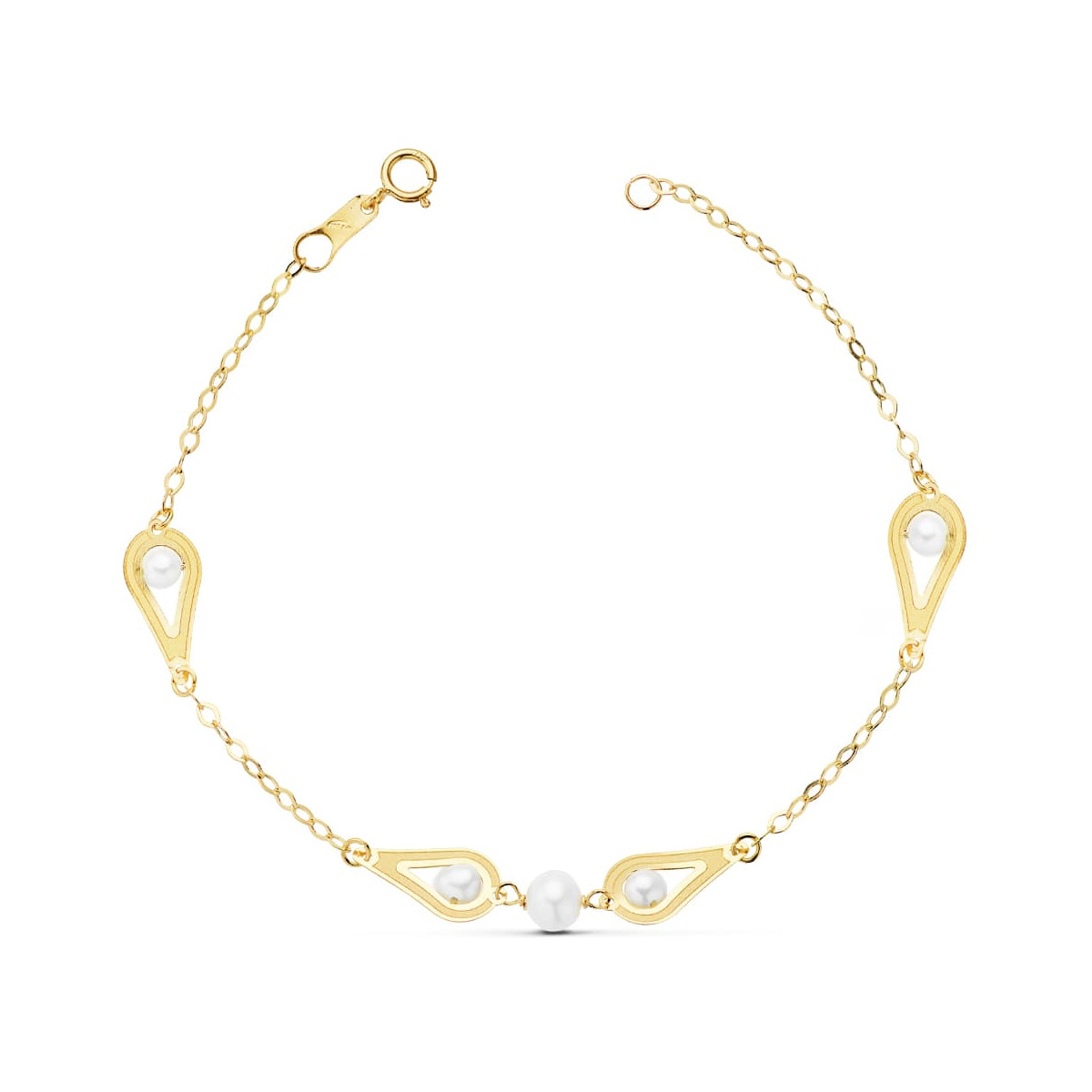 18K PULSERA ORO AMARILLO COMUNION PERLAS Y MOTIVOS. 18CM