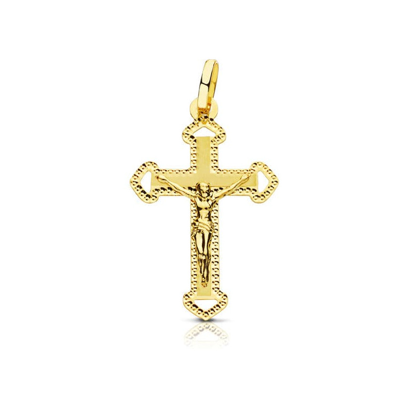 18K CRUZ ORO AMARILLO CON CRISTO TALLADA 27X17 MM