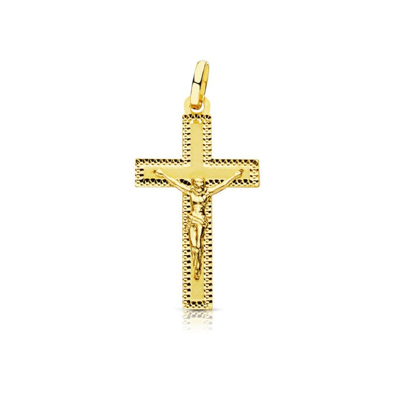 18K CRUZ ORO AMARILLO CRISTO TALLADA 27X15 MM