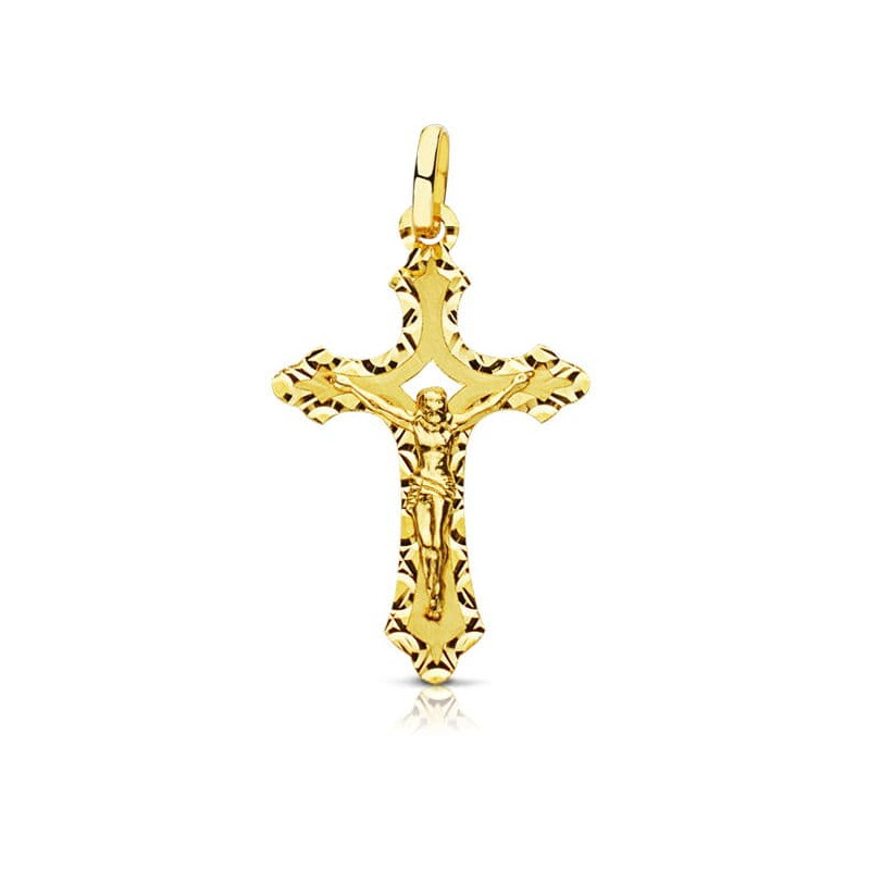 18K CRUZ ORO AMARILLO CON CRISTO TALLADA 27X17 MM