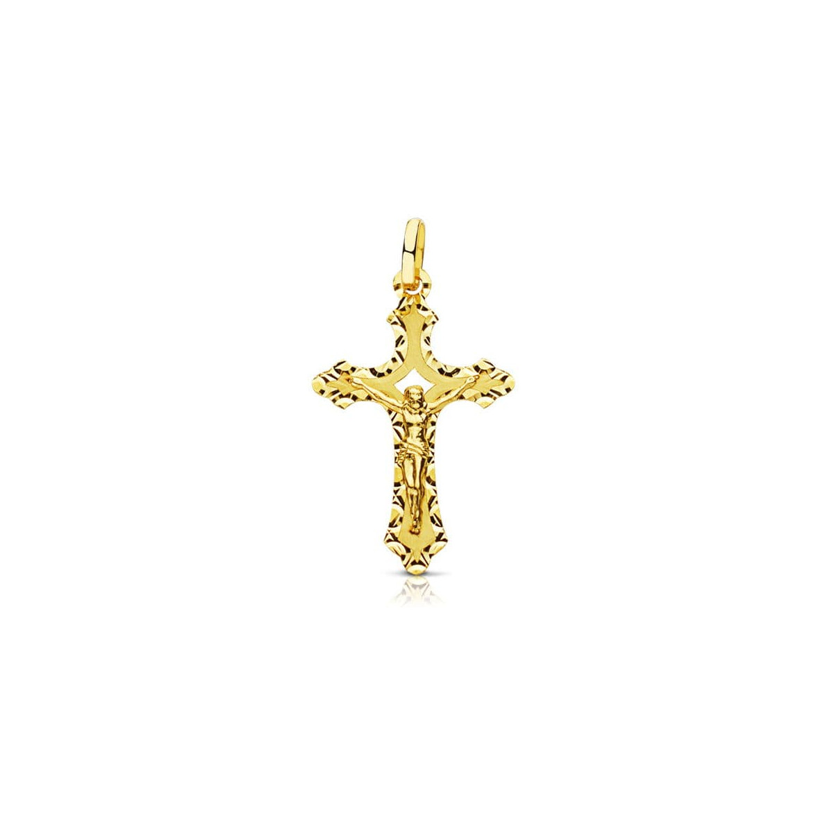 18K CRUZ ORO AMARILLO CON CRISTO TALLADA 27X17 MM
