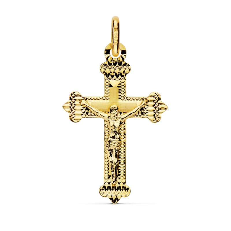 18K CRUZ ORO AMARILLO CON CRISTO TALLADA 23X15 MM