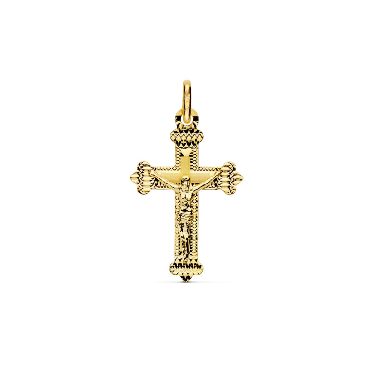 18K CRUZ ORO AMARILLO CON CRISTO TALLADA 23X15 MM