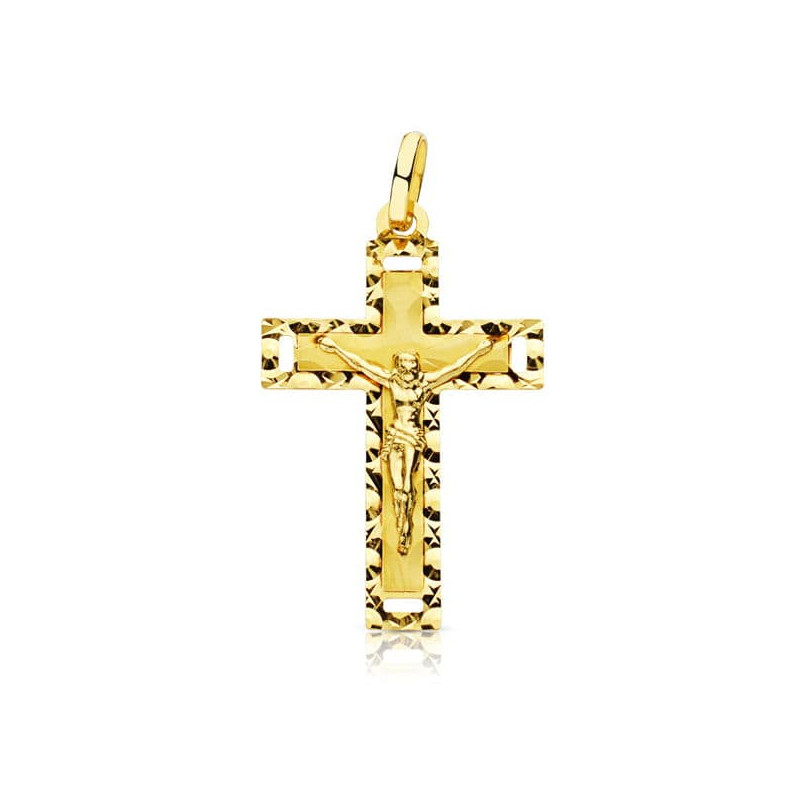 18K CRUZ ORO AMARILLO CON CRISTO TALLADA 27X17 MM