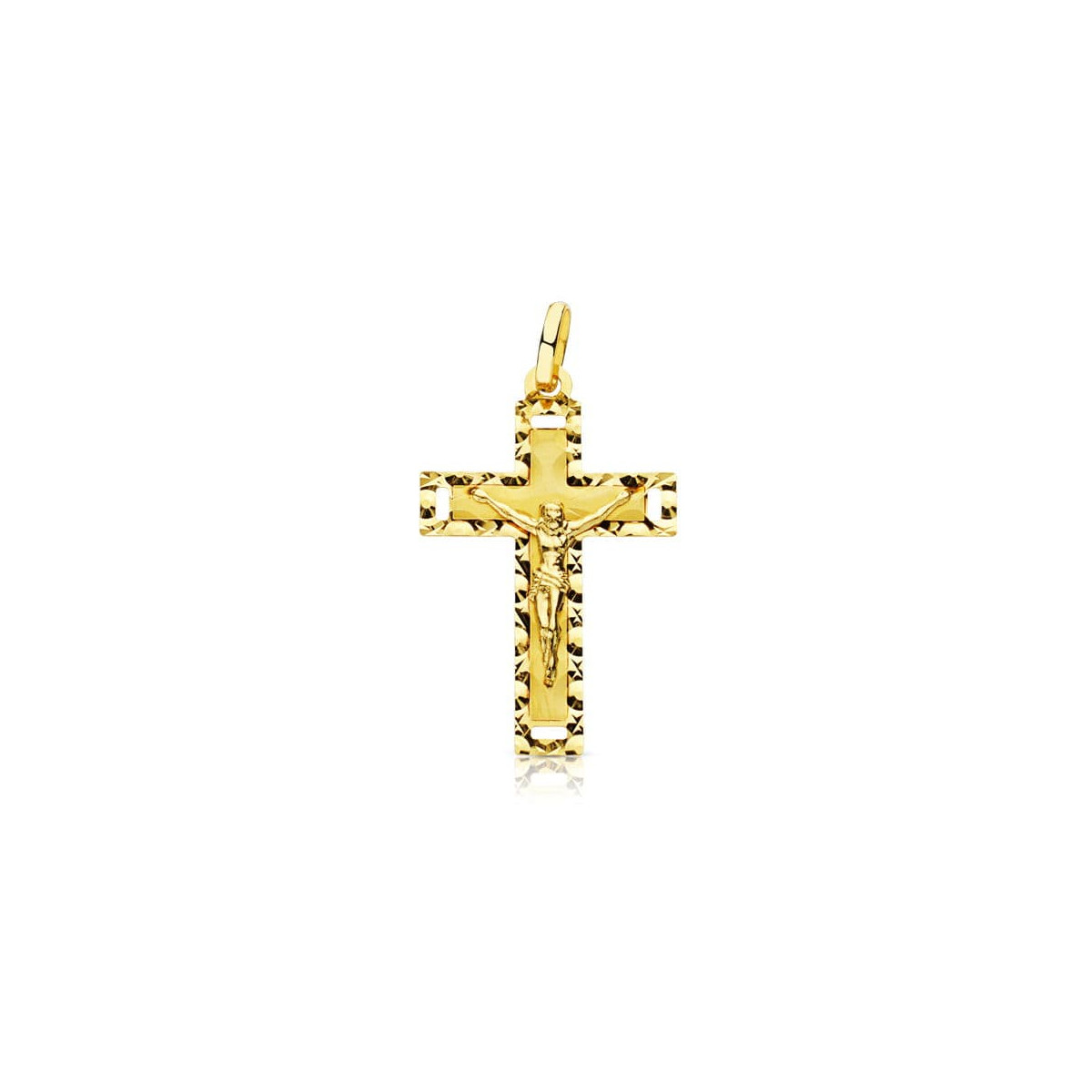 18K CRUZ ORO AMARILLO CON CRISTO TALLADA 27X17 MM