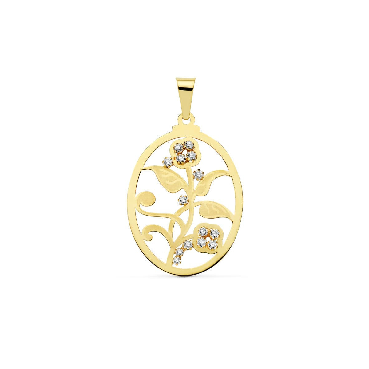 18K COLGANTE ORO AMARILLO OVAL FLOR CIRCONITA 37X29 MM